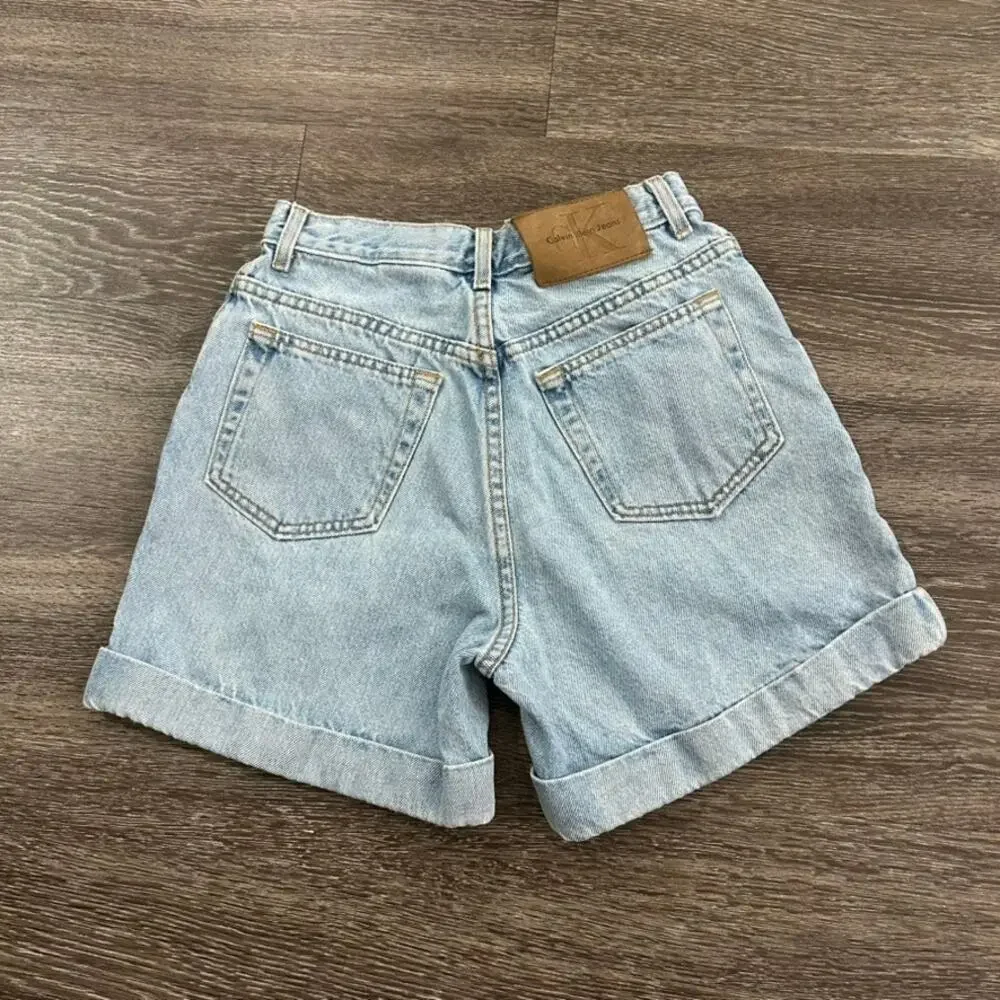 90s Vintage Calvin Klein Jeans High Rise Cuffed Denim Shorts Size 4 USA Cotton
